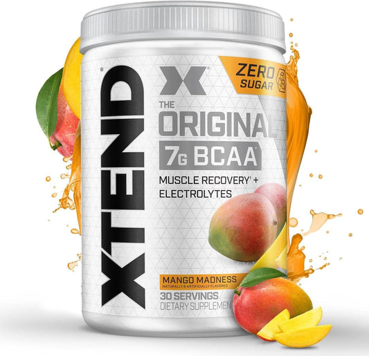 XtendOriginal BCAA Powder Mango Madness | ZERO CALORIE, ZERO CARB, ZERO SUGAR - Post Workout Muscle Recovery Drink with Amino Acids - 7g BCAAs for Men & Women | 30 Servings